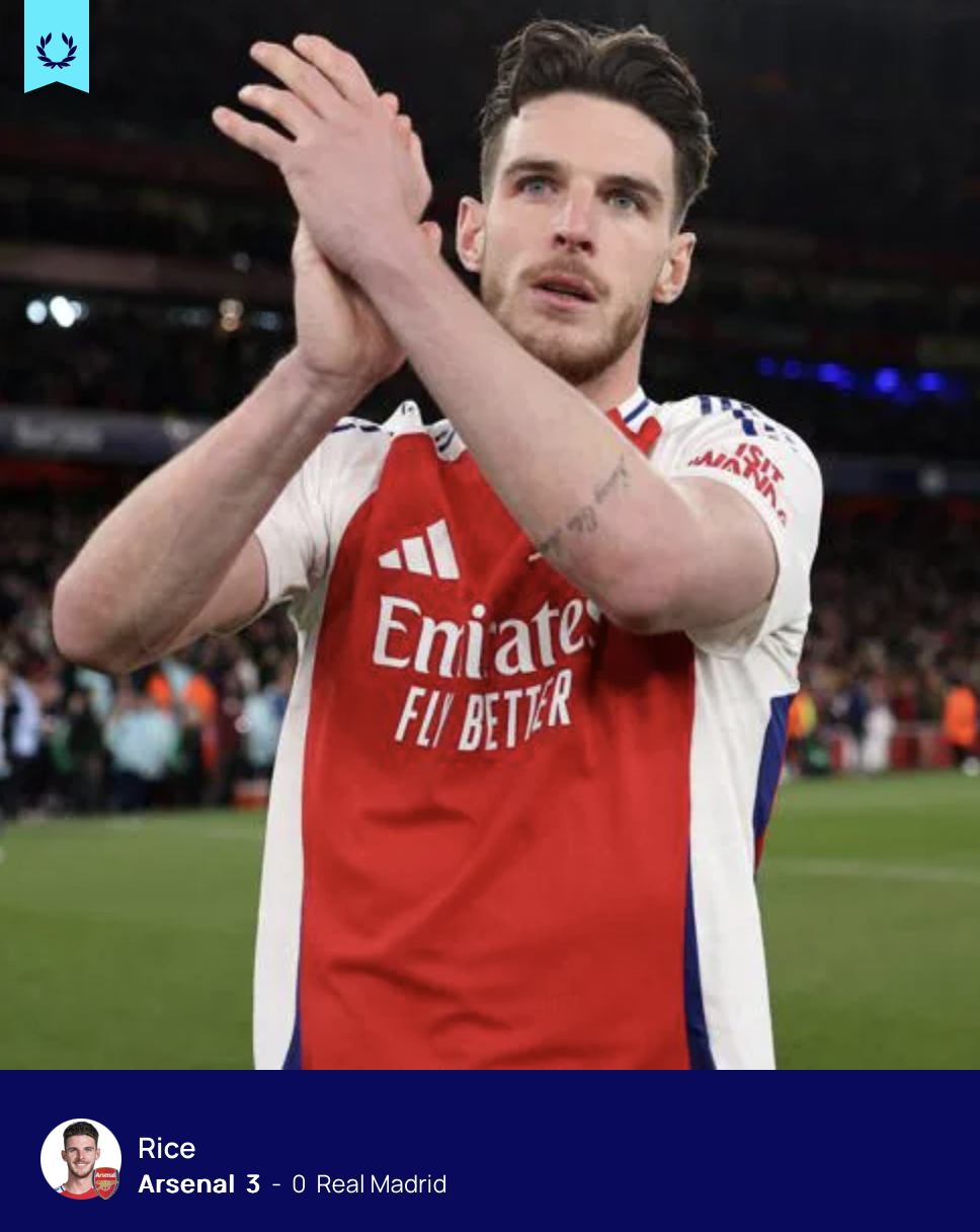 赖斯枪手生涯第二次梅开二度，上一次是欧冠对皇的简单介绍